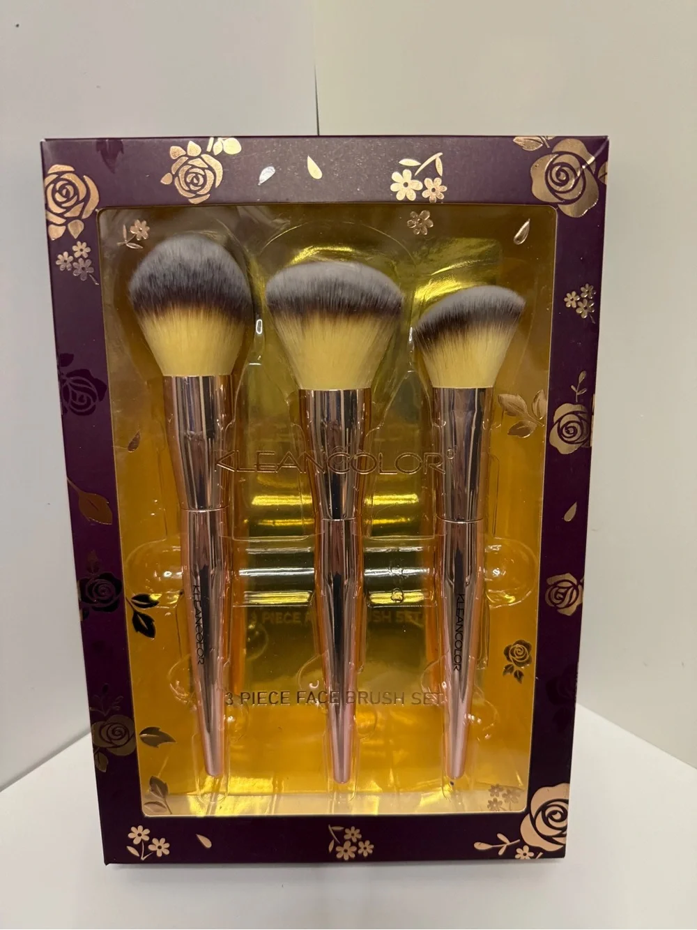 Kleancolor 3-Piece Face Brush Set - Rose Gold Handles  Free Brush with purchase!
